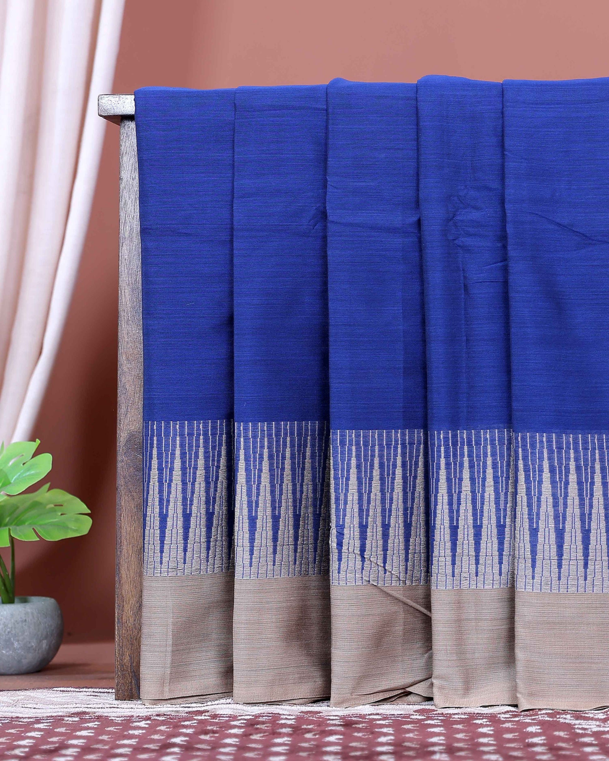Traditional Handloom Narayanpet Cotton Saree with Classic Temple Border - Blue