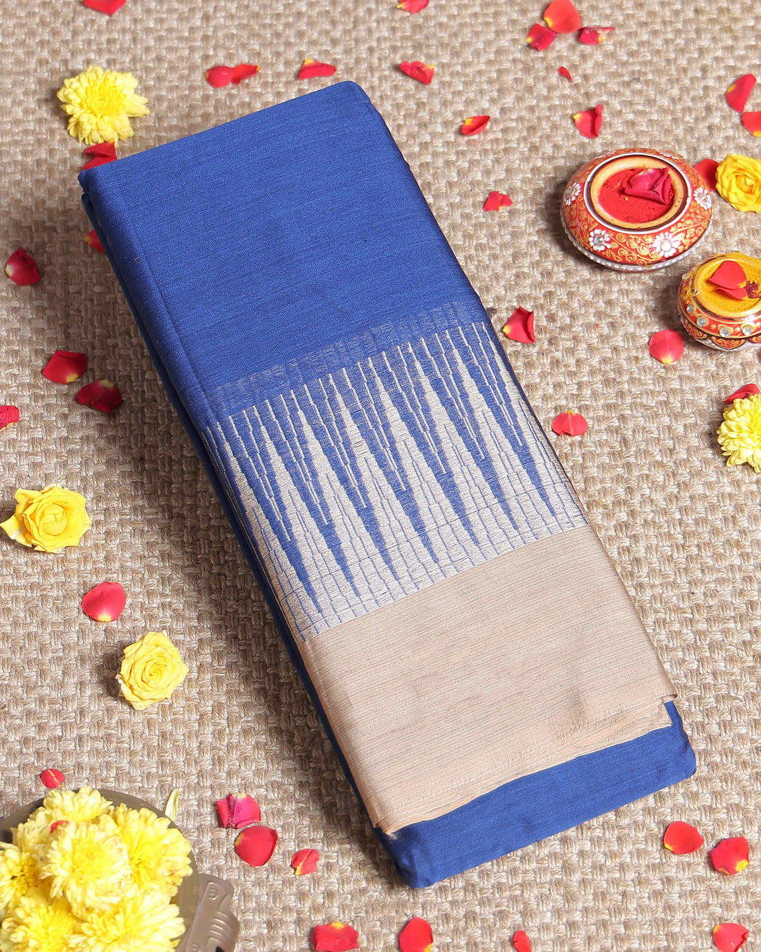 Traditional Handloom Narayanpet Cotton Saree with Classic Temple Border - Blue