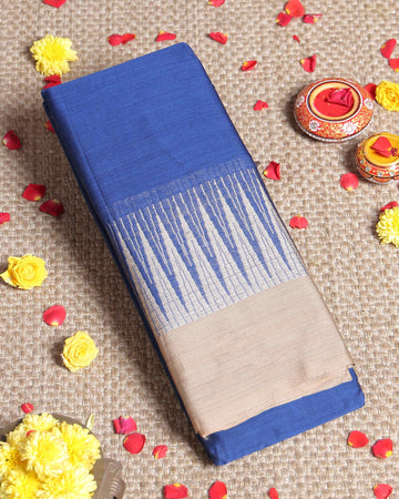 Traditional Handloom Narayanpet Cotton Saree with Classic Temple Border - Blue
