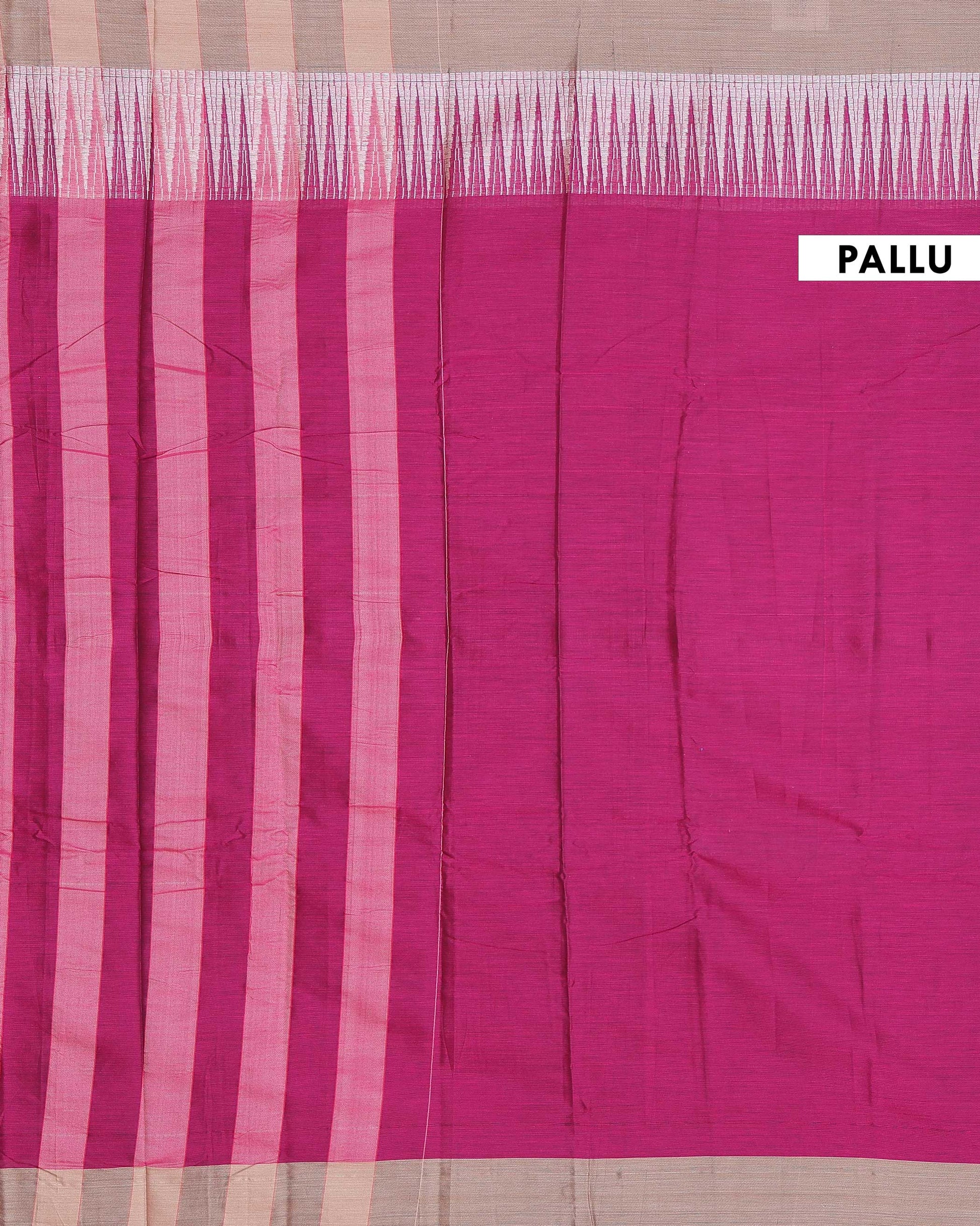 Traditional Handloom Narayanpet Cotton Saree with Classic Temple Border - Dark Pink