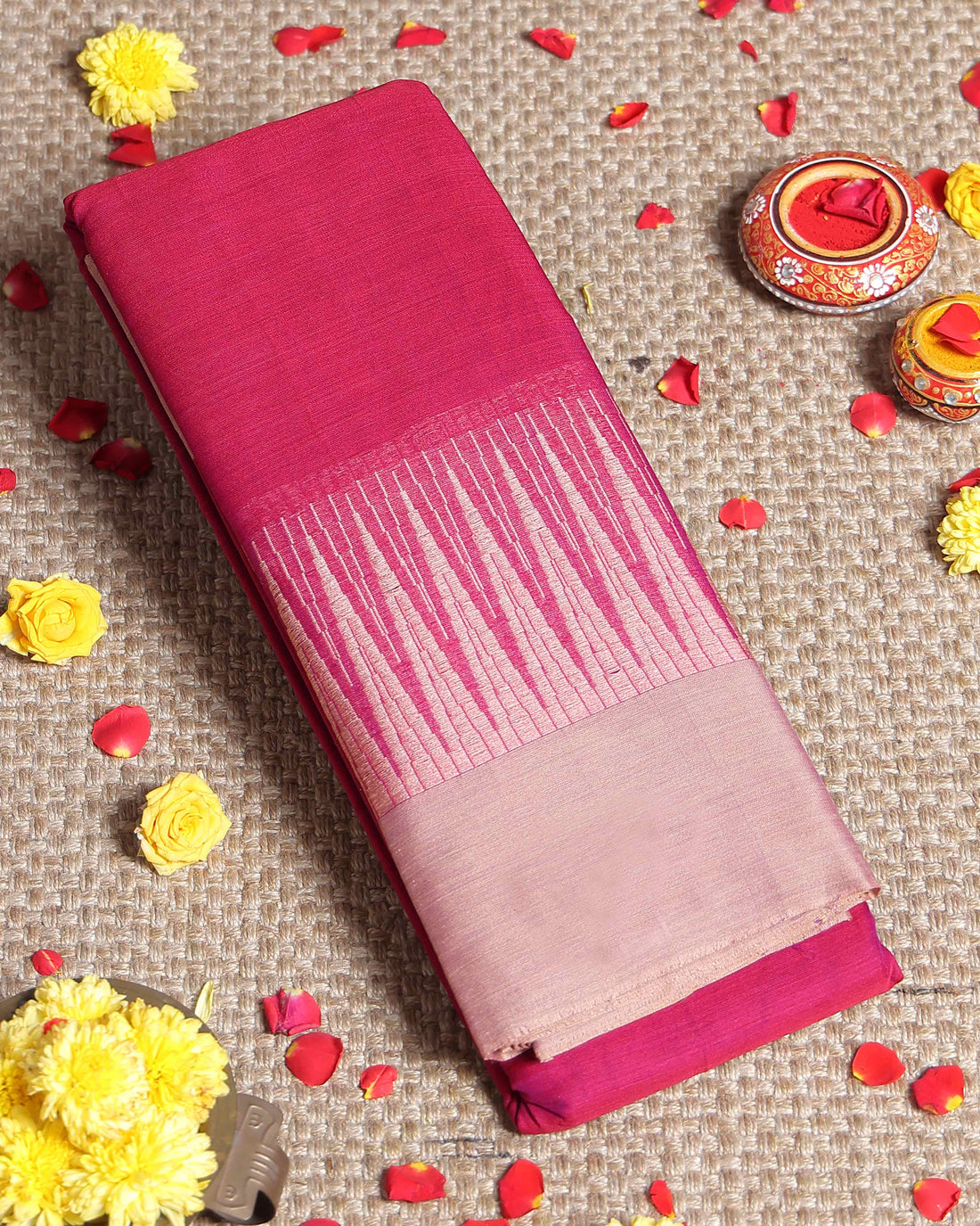 Traditional Handloom Narayanpet Cotton Saree with Classic Temple Border - Magenta