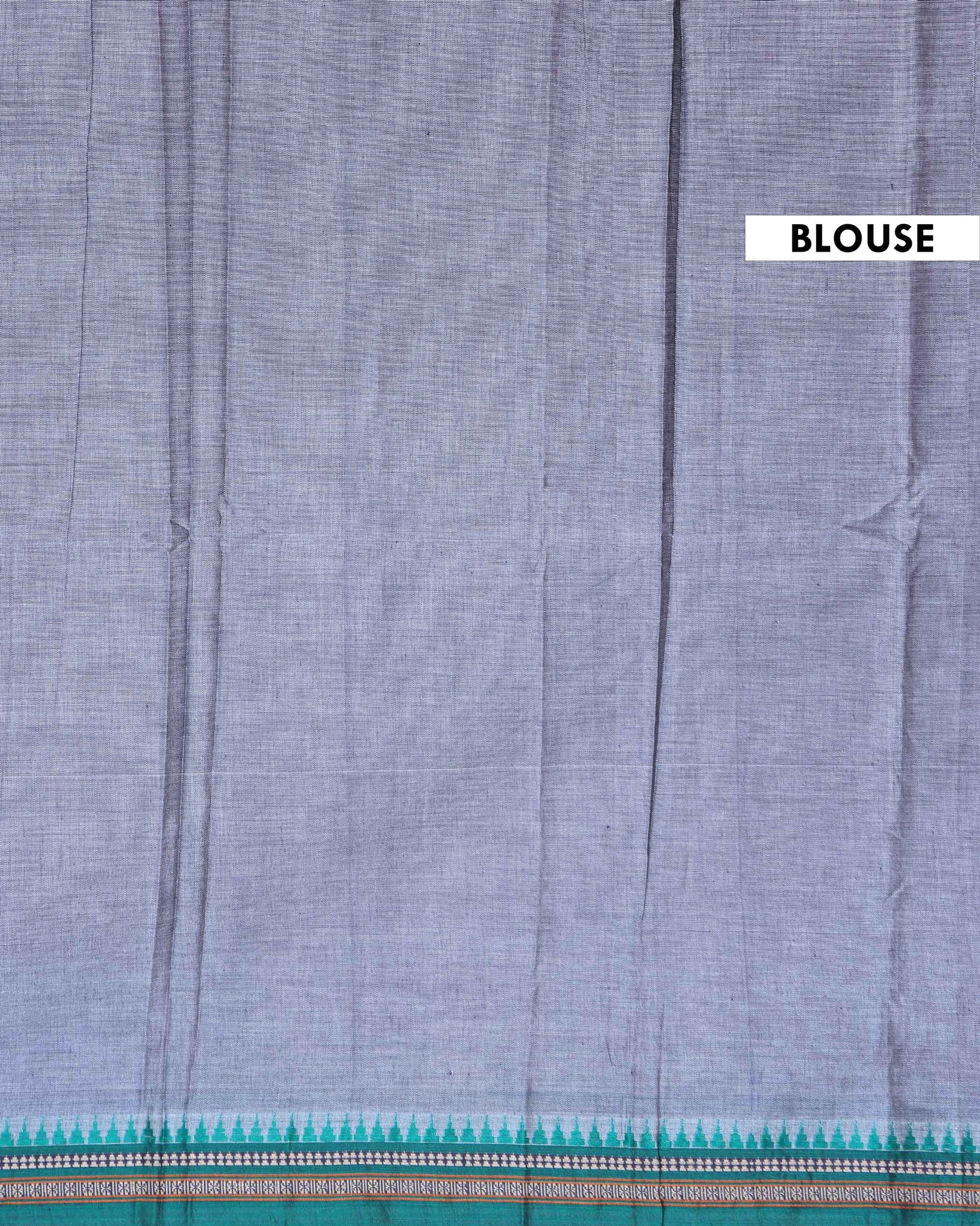 Traditional Handloom Narayanpet Cotton Saree with Traditional Green Temple Border - Grey