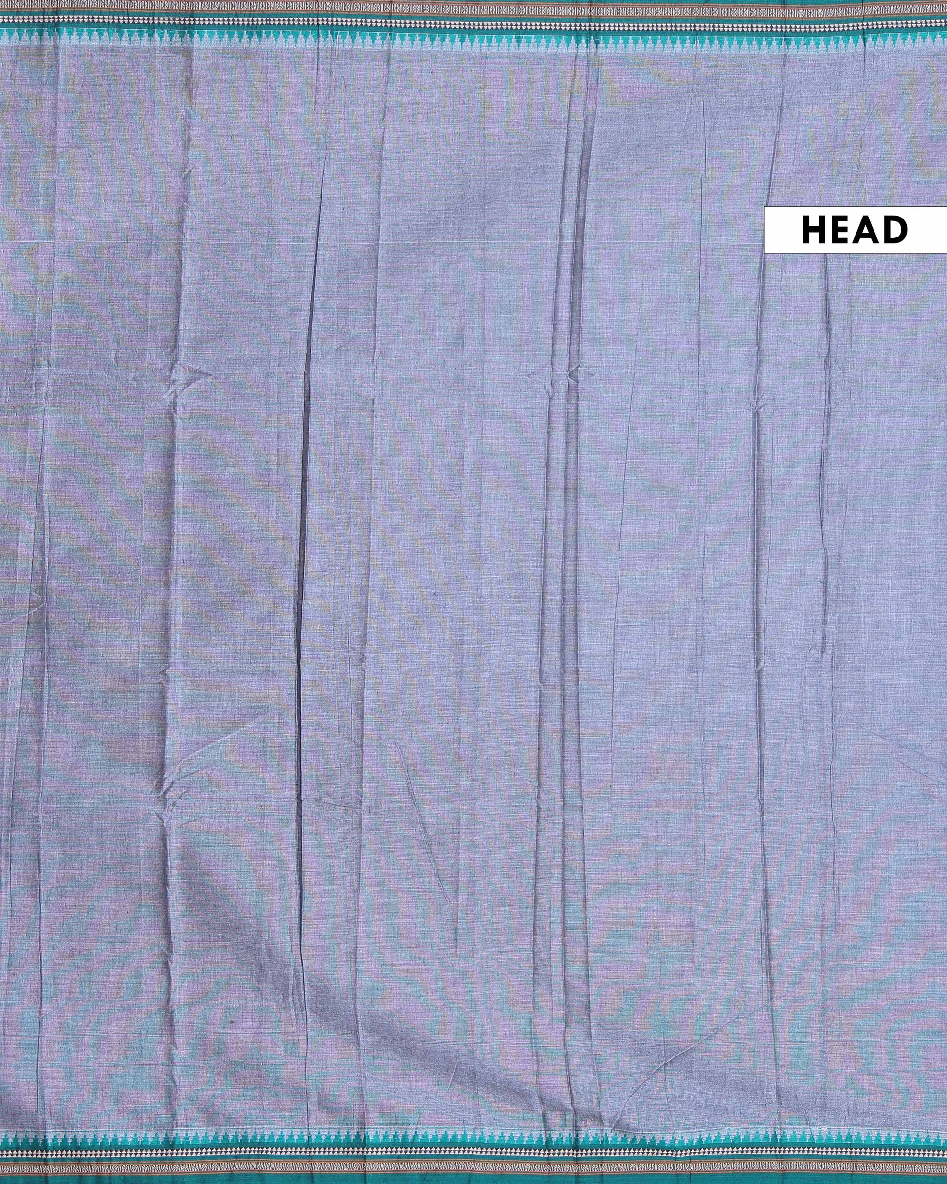 Traditional Handloom Narayanpet Cotton Saree with Traditional Green Temple Border - Grey