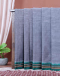 Traditional Handloom Narayanpet Cotton Saree with Traditional Green Temple Border - Grey