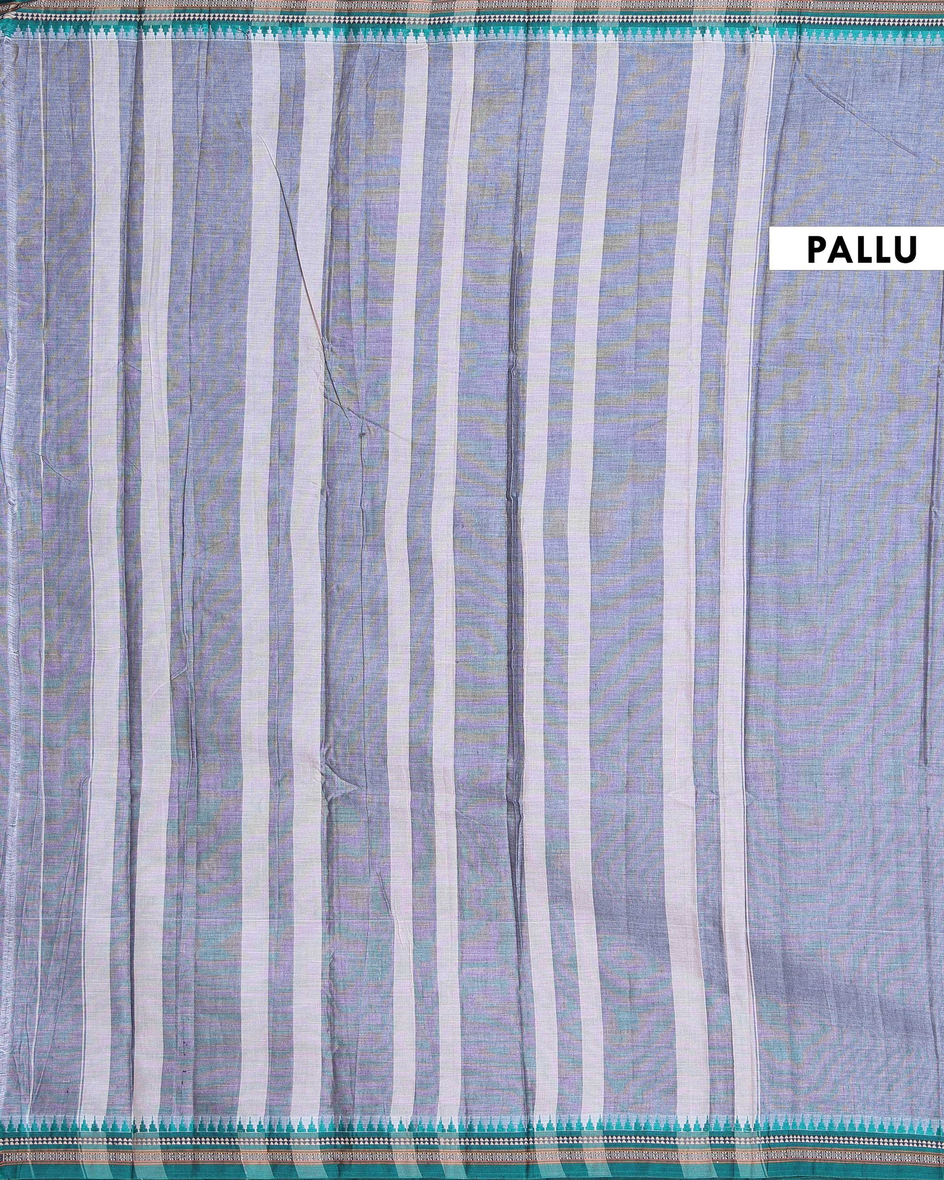 Traditional Handloom Narayanpet Cotton Saree with Traditional Green Temple Border - Grey