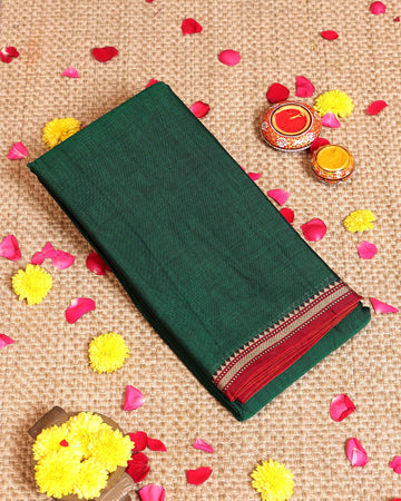 Traditional Handloom Narayanpet Cotton Saree with Traditional Temple Border - Green