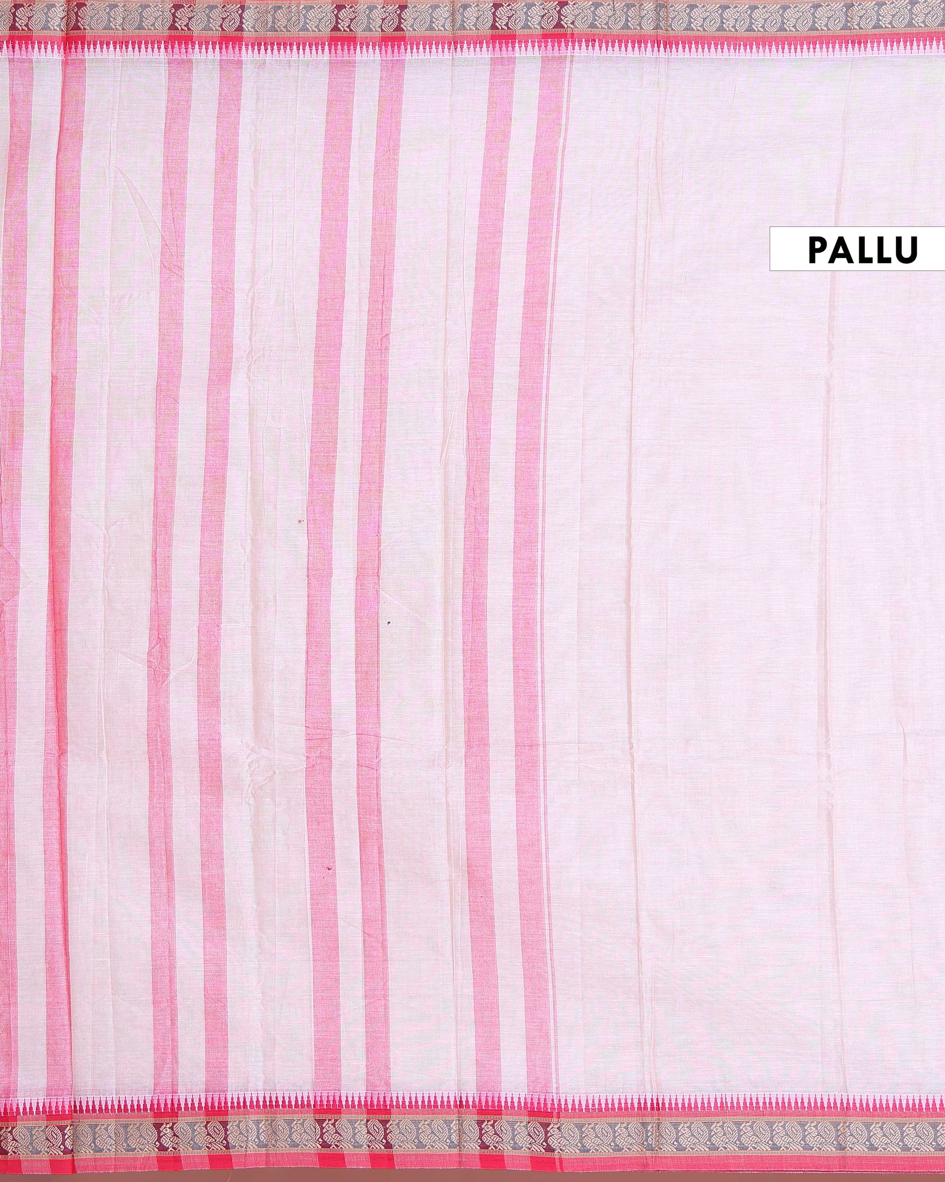 Traditional Handloom Narayanpet Cotton Saree with Traditional Temple Border and Intricate Weave - Light Pink