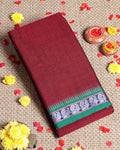 Traditional Handloom Narayanpet Cotton Saree with Traditional Temple Border and Intricate Weave - Maroon