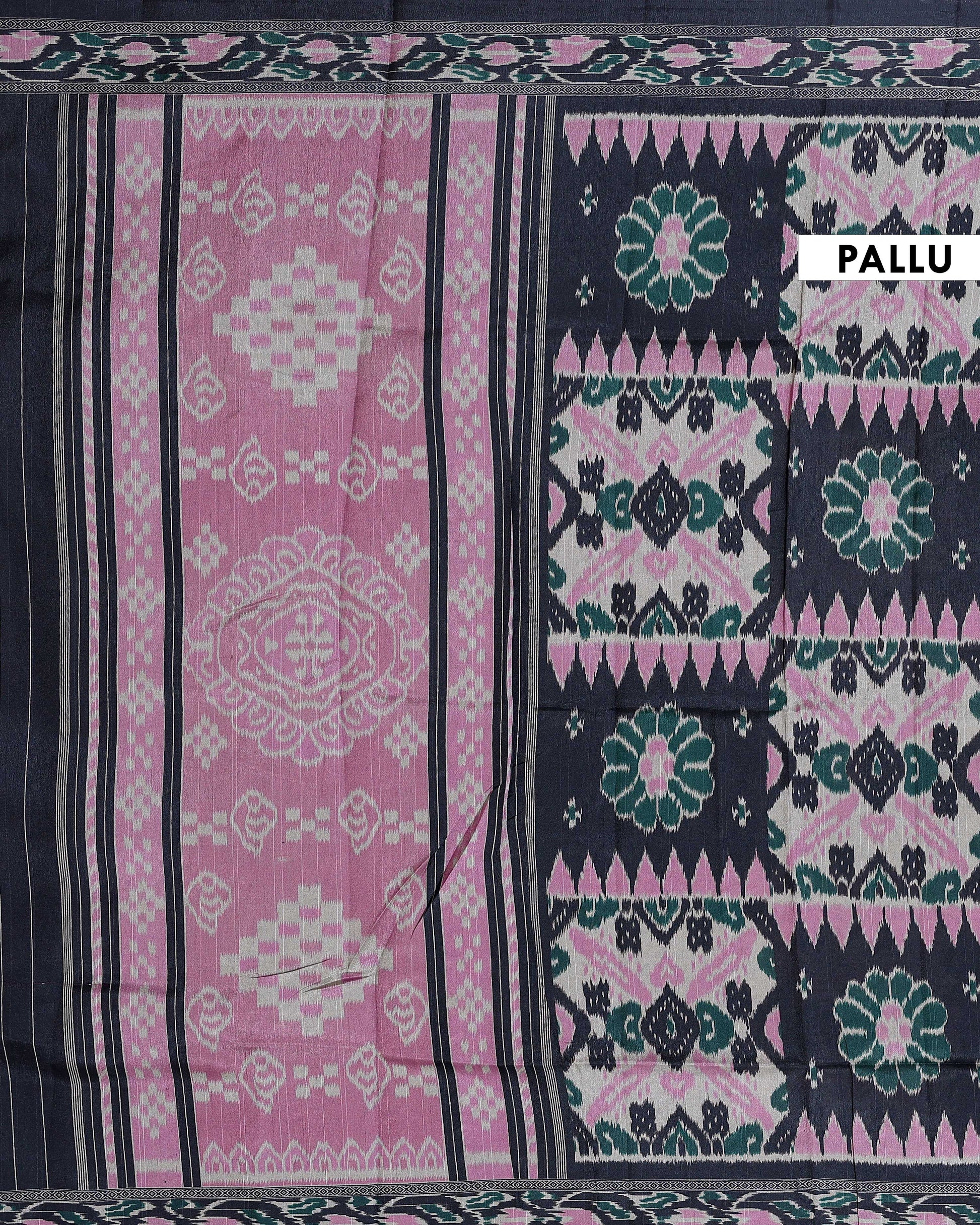 Traditional Handloom Pochampally Ikkat Saree with Geometric and Floral Motifs - Multi