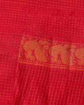 Traditional Handloom Sungudi Cotton Saree Checks and Elegant Zari Peacock Motif Border - Red