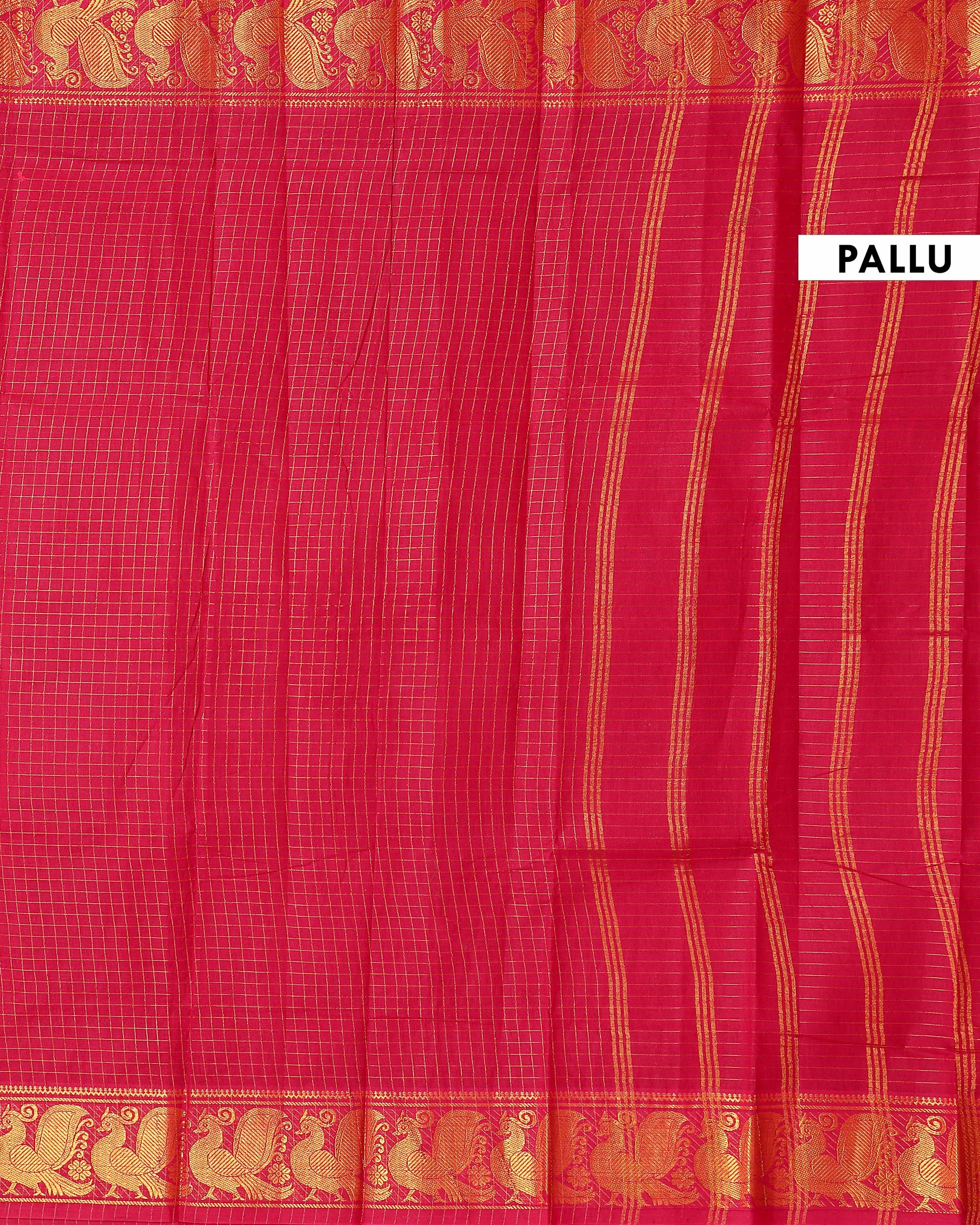 Traditional Handloom Sungudi Cotton Saree Checks and Elegant Zari Peacock Motif Border - Red