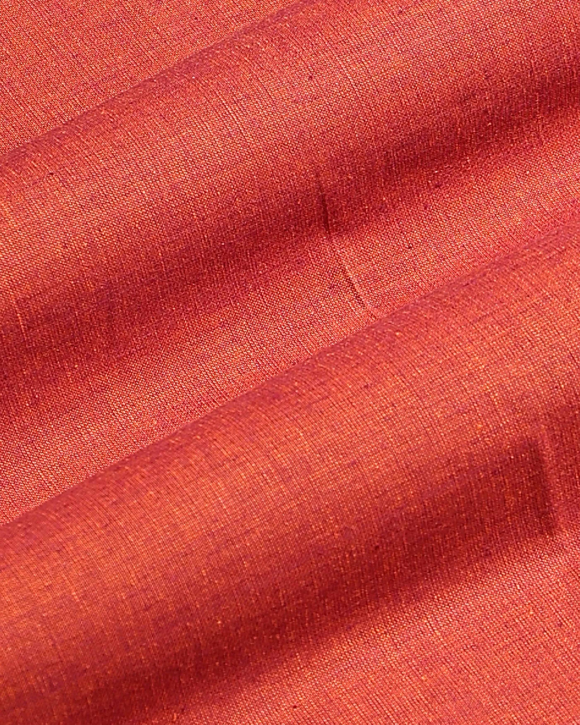 Traditional Handloom Women Cotton 1 Meter Blouse Material with Gold Zari Edge - Light Red