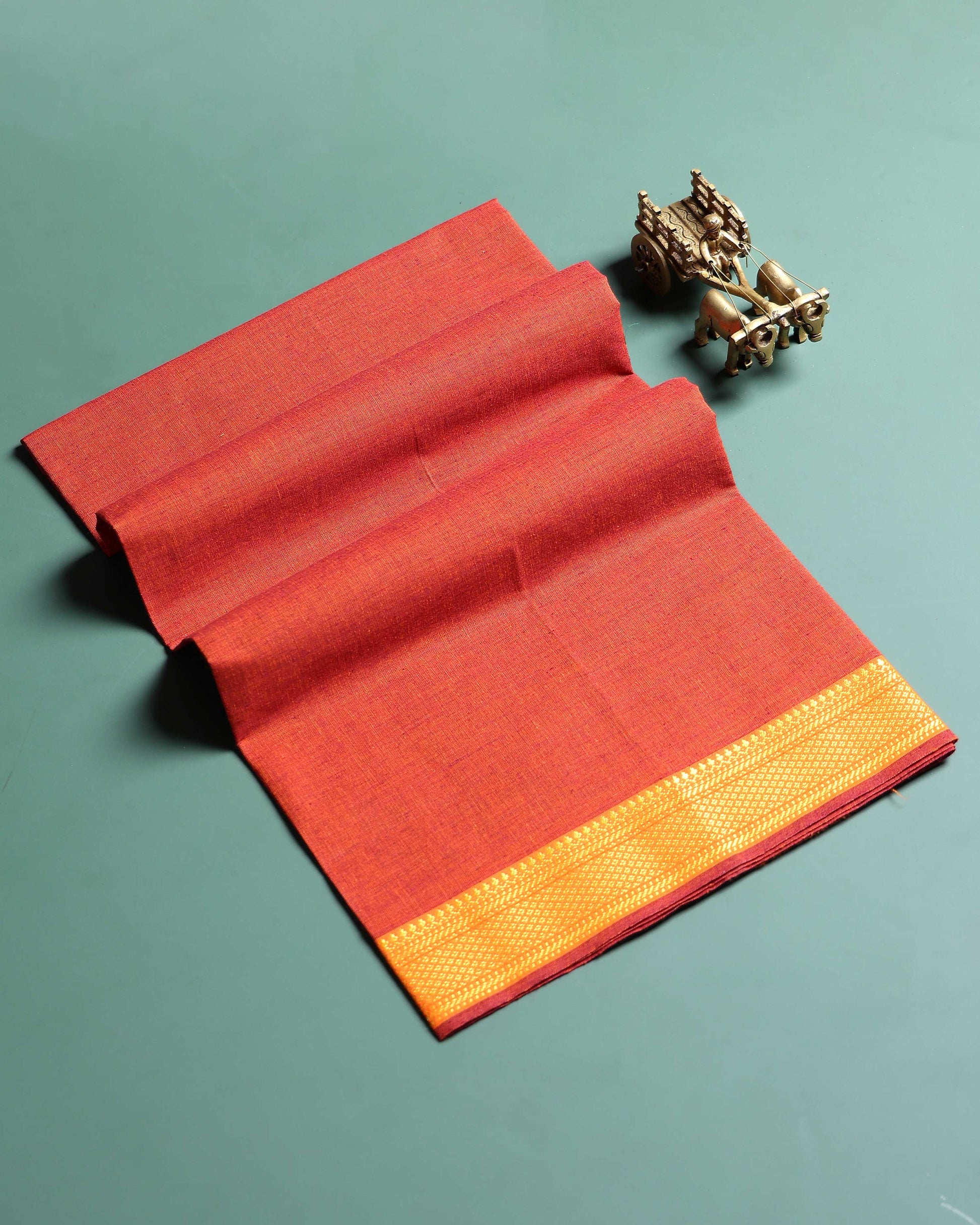 Traditional Handloom Women Cotton 1 Meter Blouse Material with Gold Zari Edge - Light Red