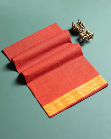 Traditional Handloom Women Cotton 1 Meter Blouse Material with Gold Zari Edge - Light Red