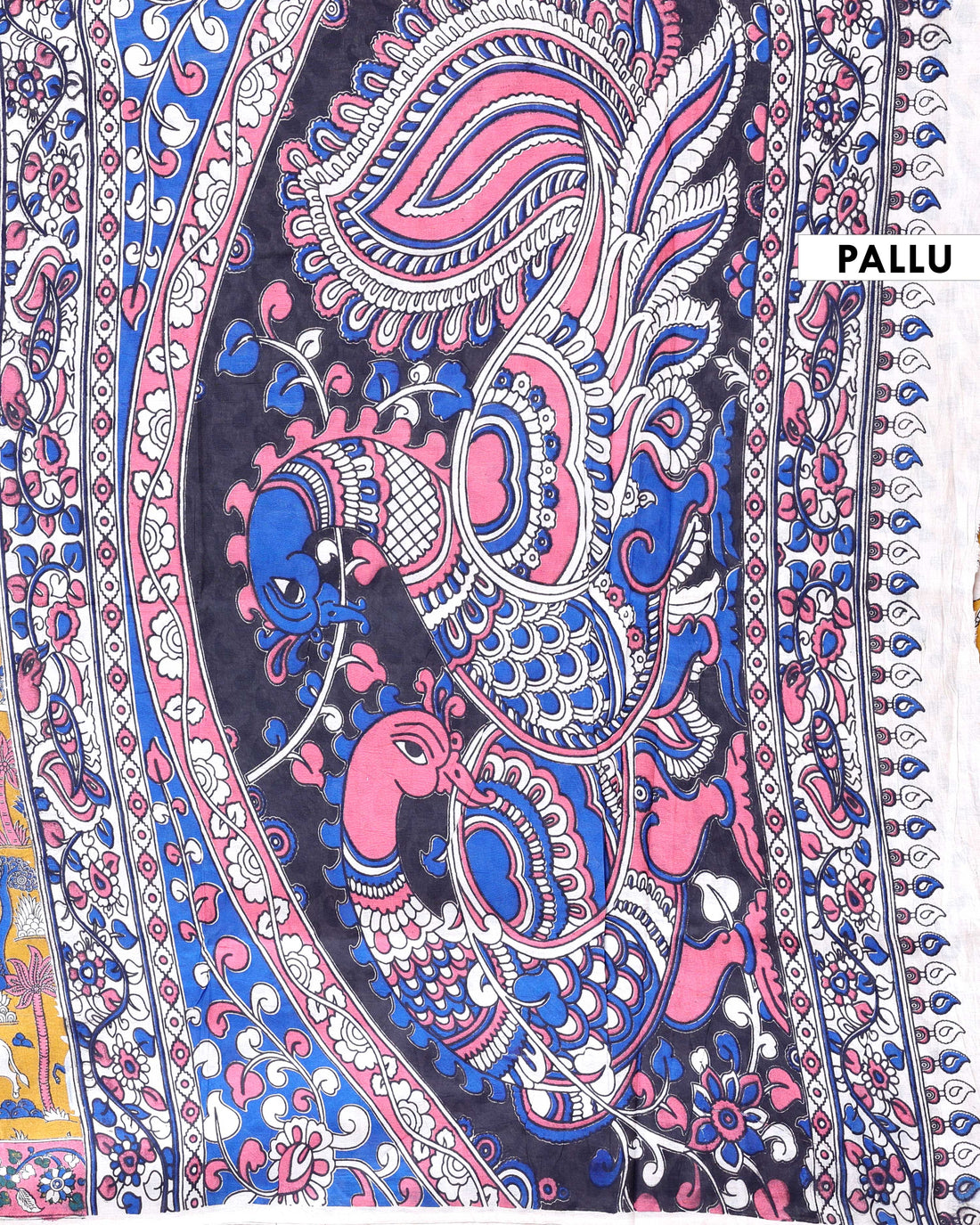 Traditional Handpainted Kalamkari Cotton Saree with Traditional Motifs - Yellow