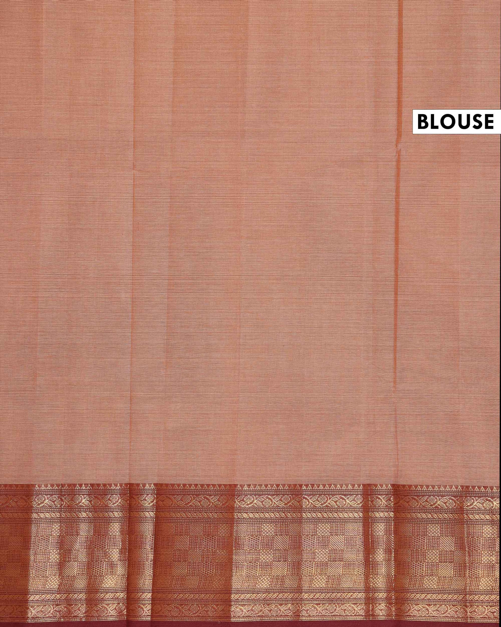 Traditional Handwoven Chettinad Cotton Saree with All Over Checks Ornate Zari Border Detailing - Brown