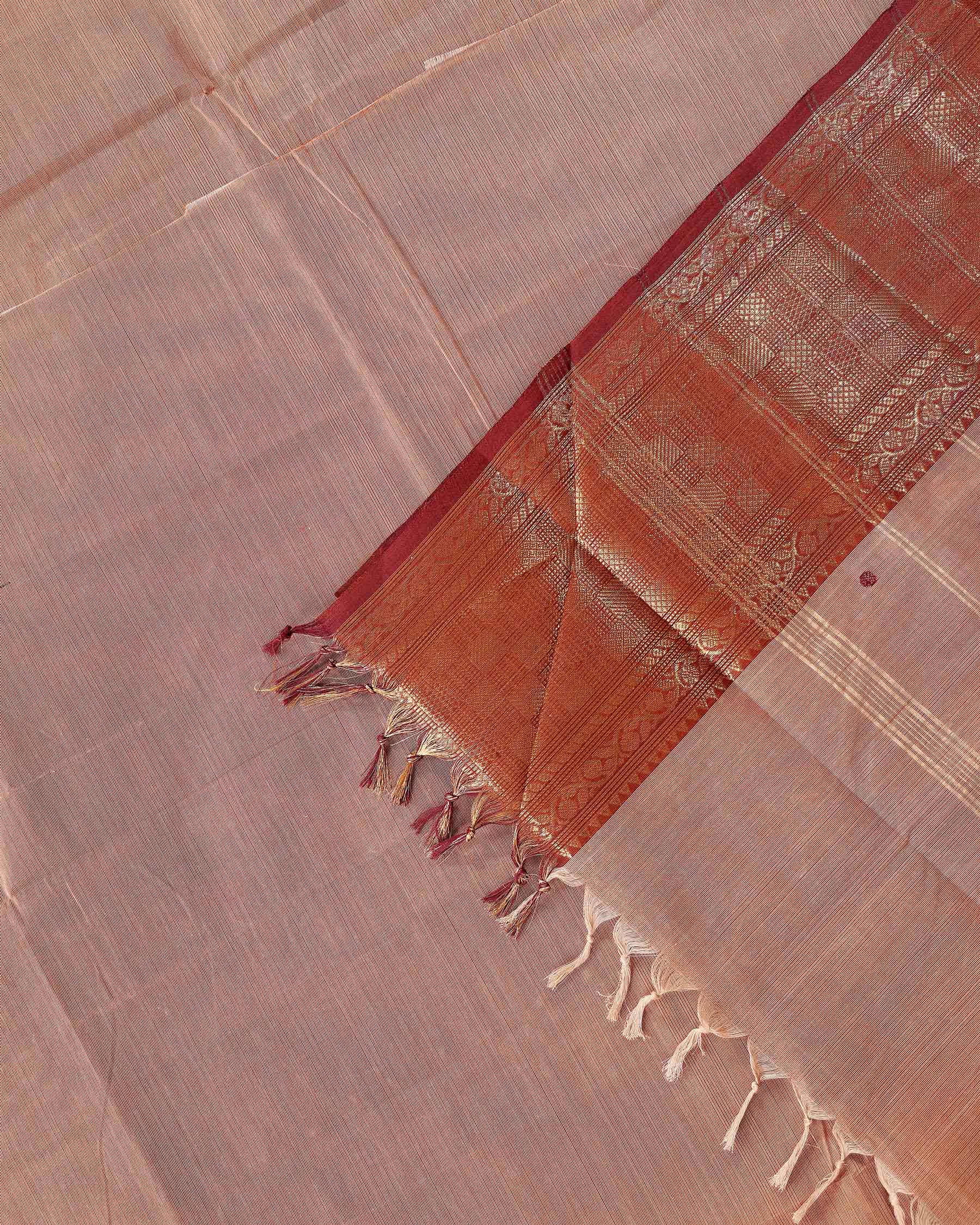 Traditional Handwoven Chettinad Cotton Saree with All Over Checks Ornate Zari Border Detailing - Brown