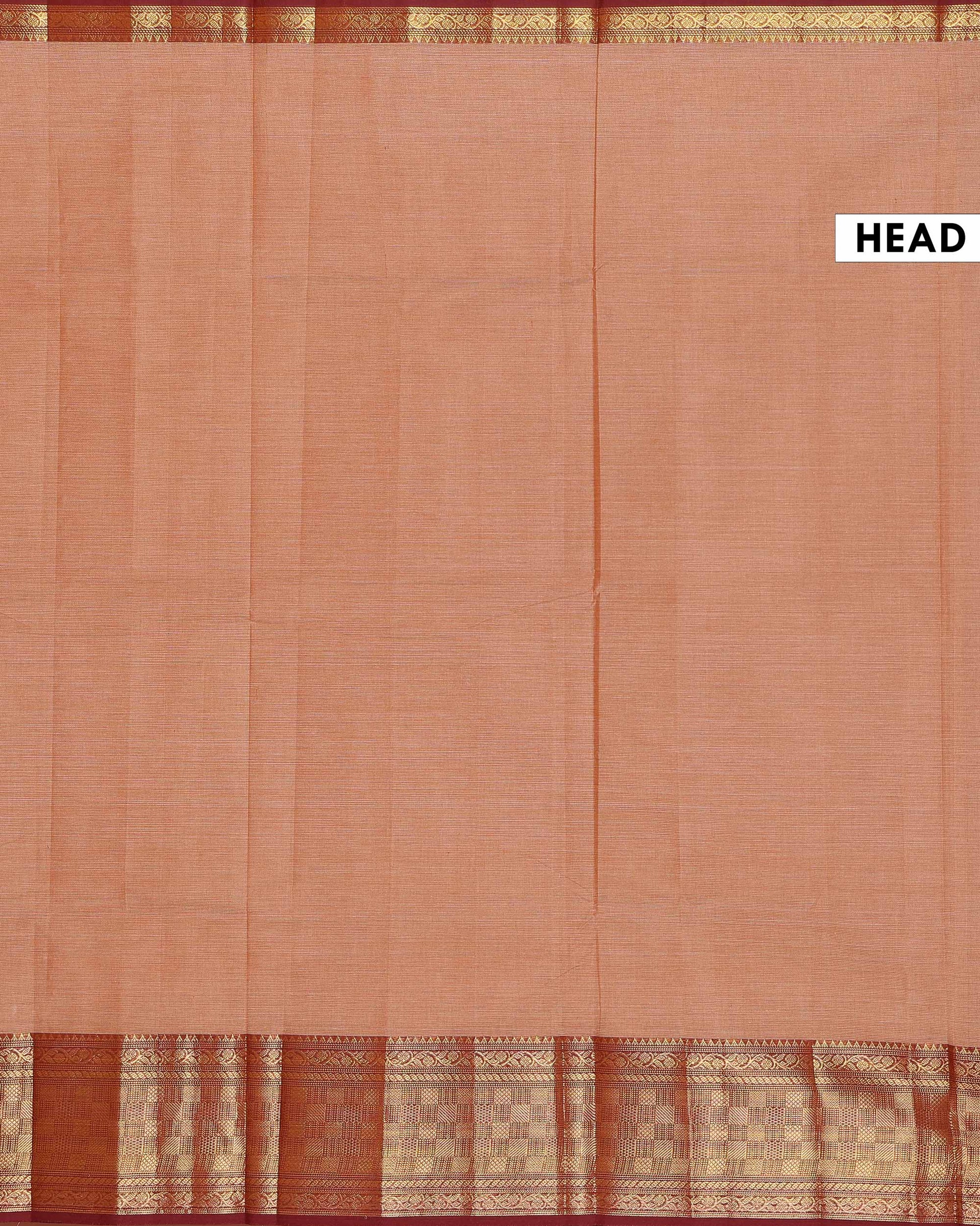 Traditional Handwoven Chettinad Cotton Saree with All Over Checks Ornate Zari Border Detailing - Brown