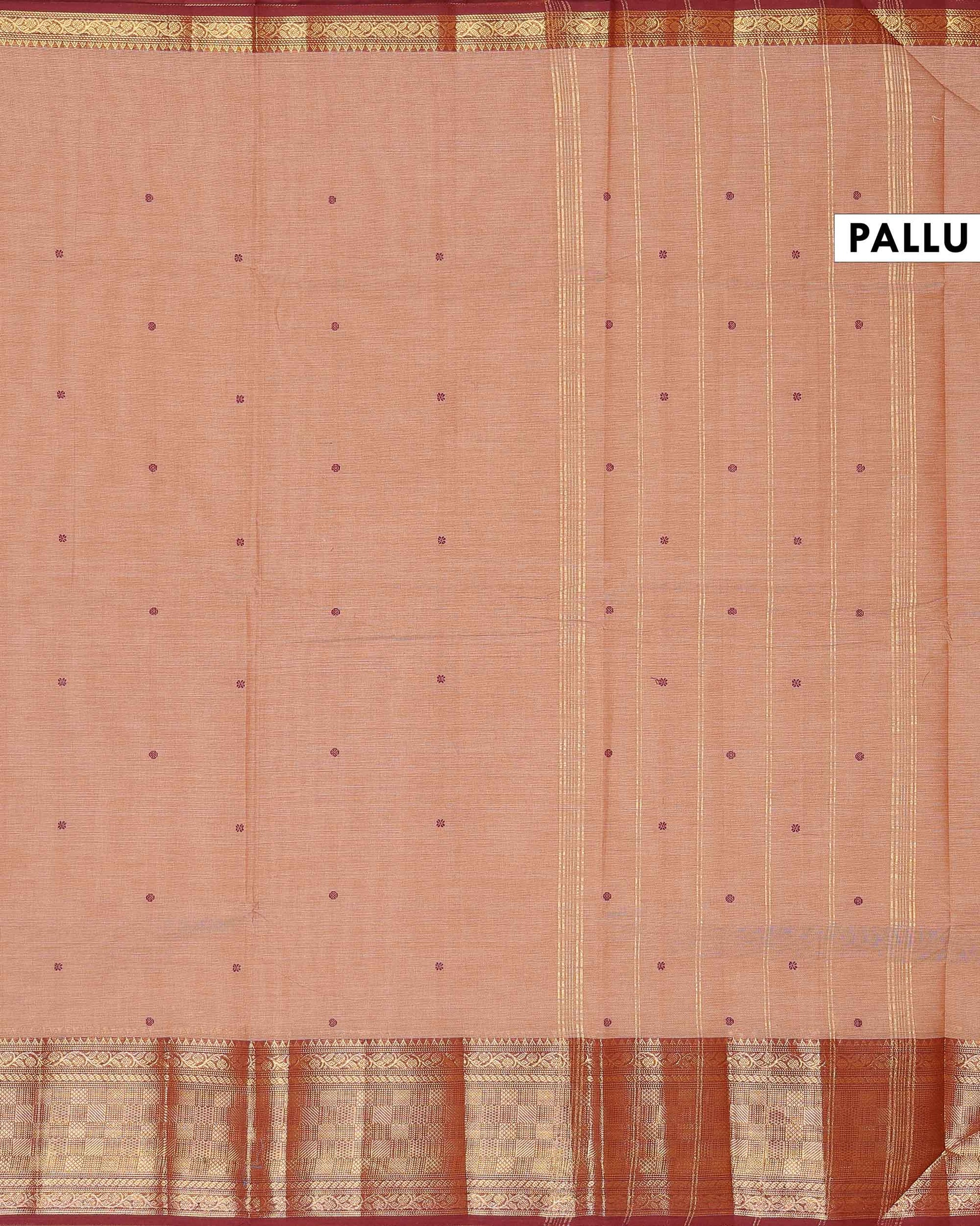 Traditional Handwoven Chettinad Cotton Saree with All Over Checks Ornate Zari Border Detailing - Brown