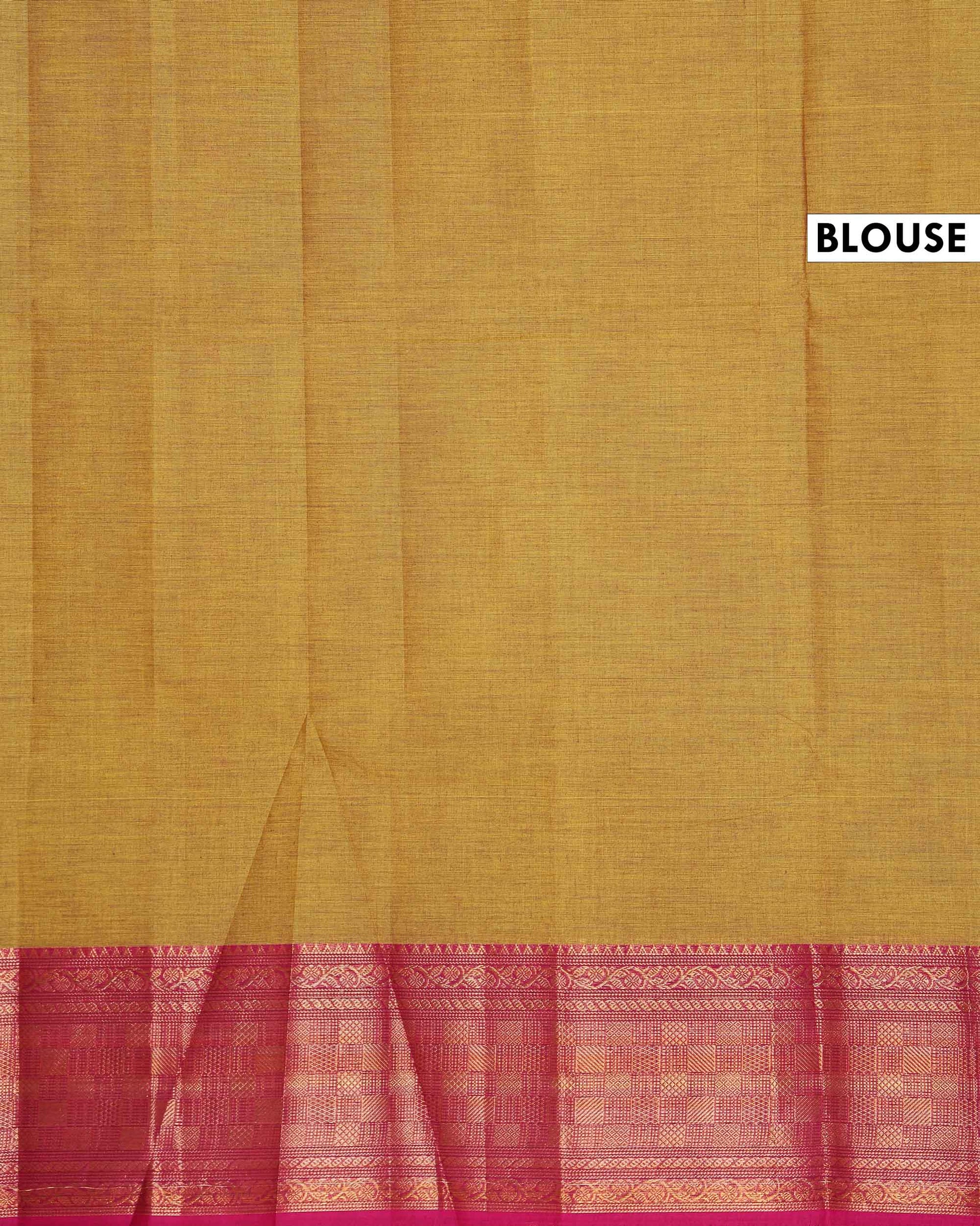 Traditional Handwoven Chettinad Cotton Saree with All Over Checks Ornate Zari Border Detailing - Olive Green