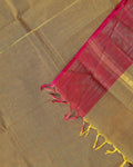 Traditional Handwoven Chettinad Cotton Saree with All Over Checks Ornate Zari Border Detailing - Olive Green