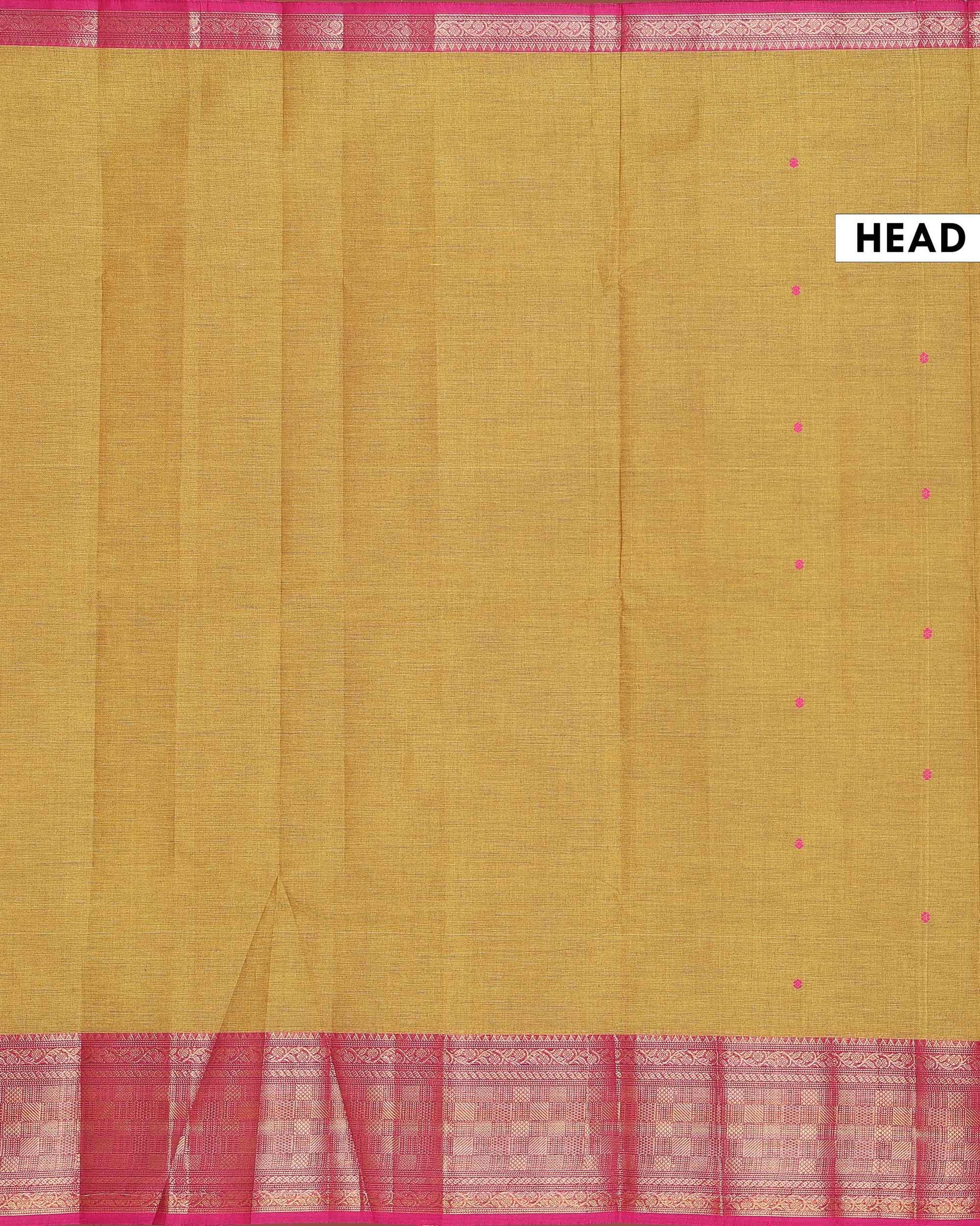 Traditional Handwoven Chettinad Cotton Saree with All Over Checks Ornate Zari Border Detailing - Olive Green