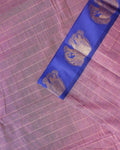 Traditional Handwoven Chettinad Cotton Saree with Traditional Elephant Motif Border - Onion Pink-close