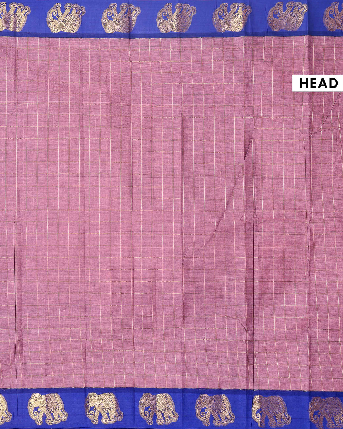 Traditional Handwoven Chettinad Cotton Saree with Traditional Elephant Motif Border - Onion Pink