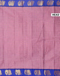 Traditional Handwoven Chettinad Cotton Saree with Traditional Elephant Motif Border - Onion Pink-head