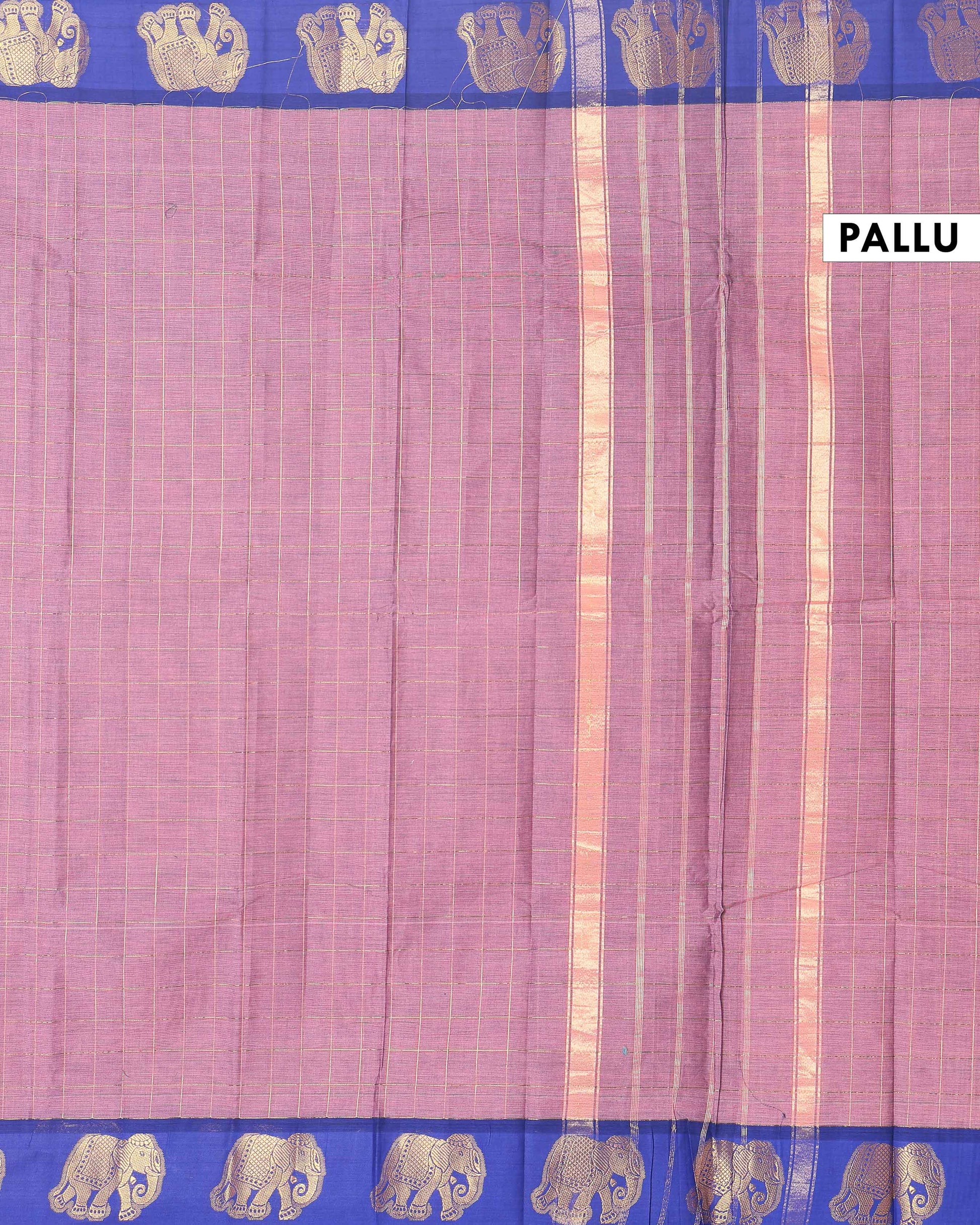 Traditional Handwoven Chettinad Cotton Saree with Traditional Elephant Motif Border - Onion Pink-pallu