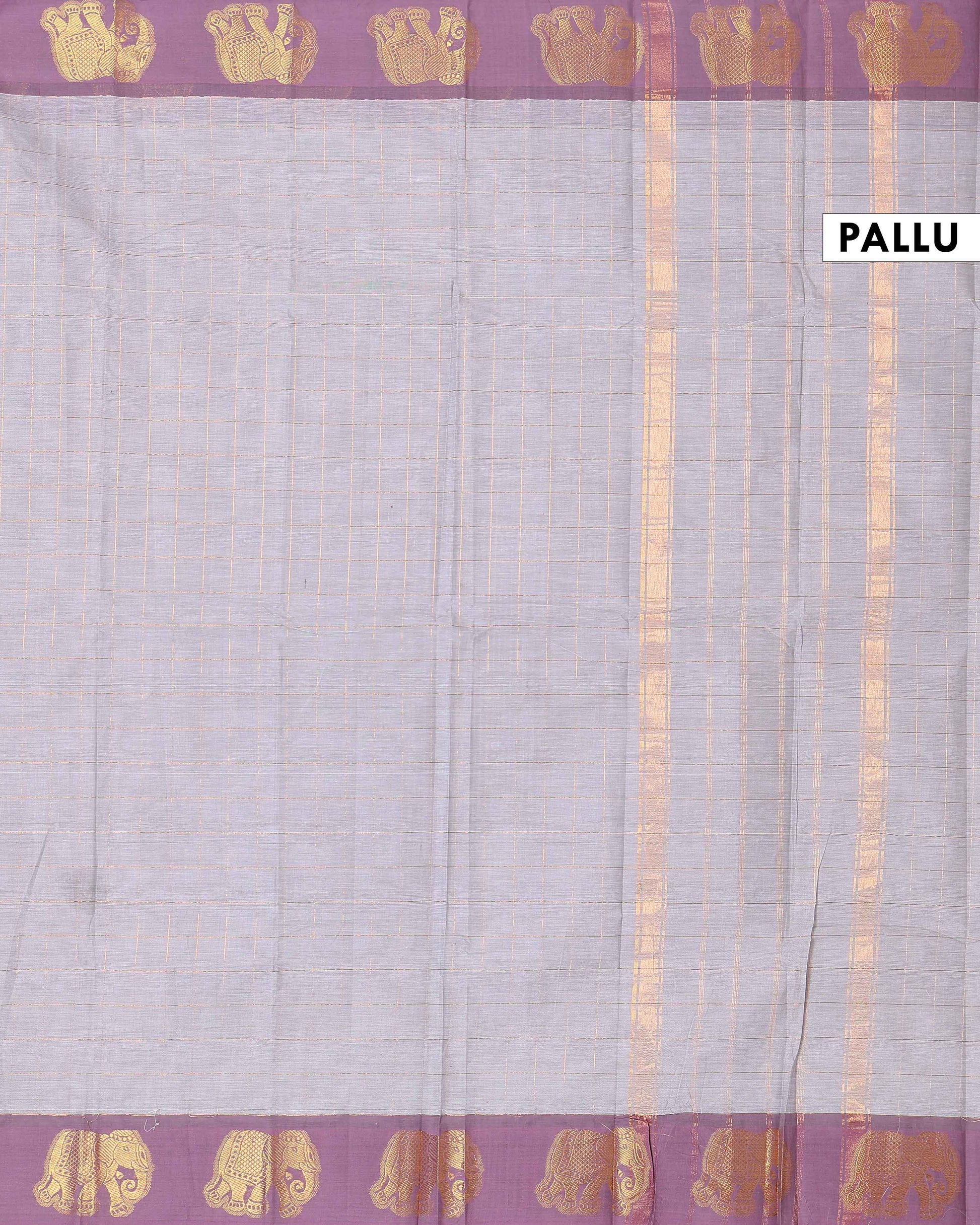 Traditional Handwoven Chettinad Cotton Saree with Traditional Elephant Motif Border - Grey