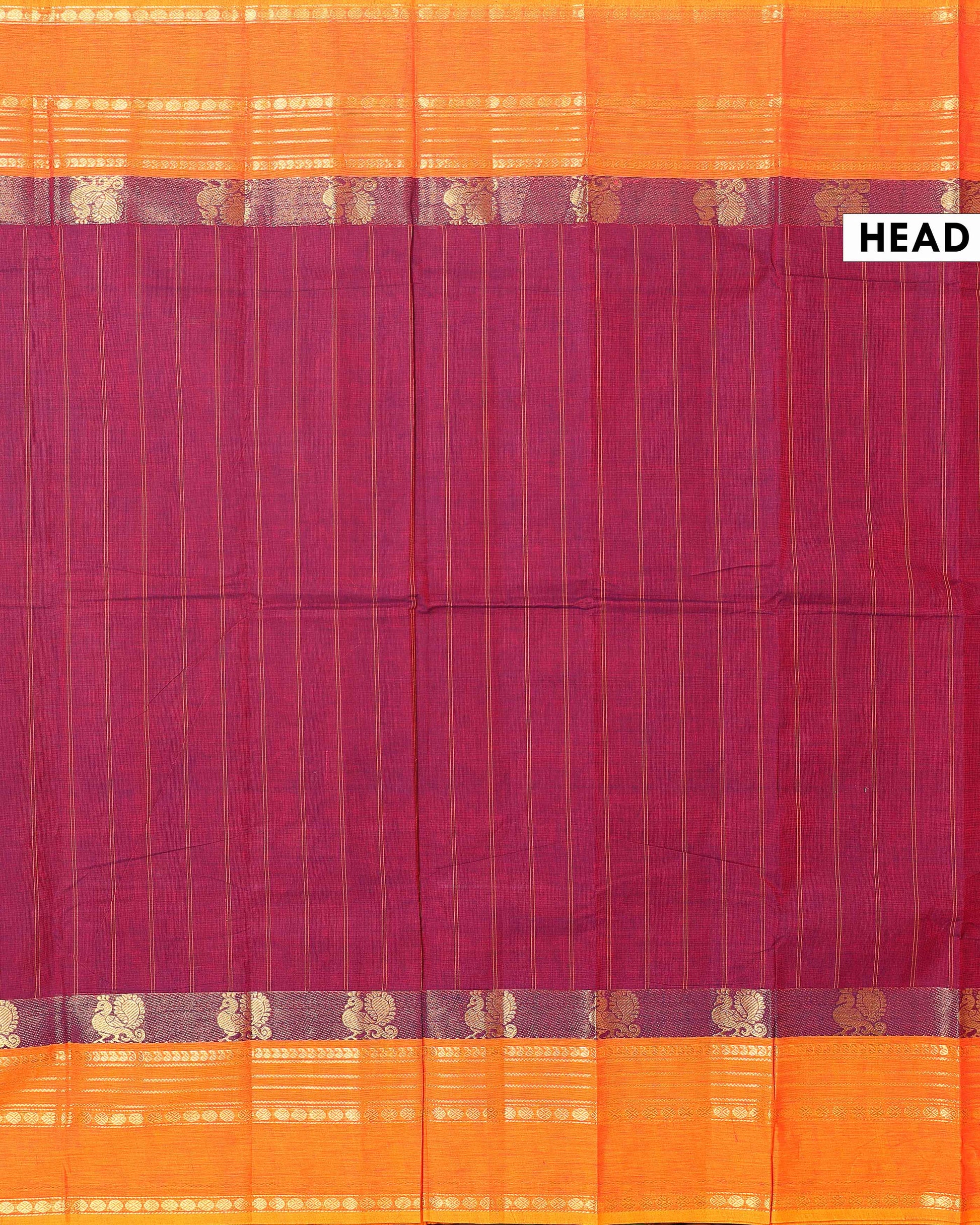 Traditional Handwoven Chettinad Cotton Saree with Traditional Zari Border - Maroon