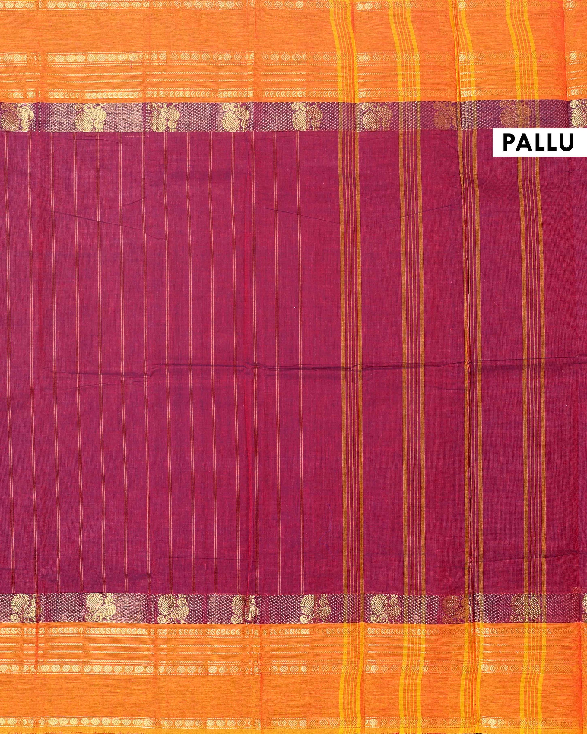 Traditional Handwoven Chettinad Cotton Saree with Traditional Zari Border - Maroon