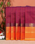Traditional Handwoven Chettinad Cotton Saree with Traditional Zari Border - Maroon