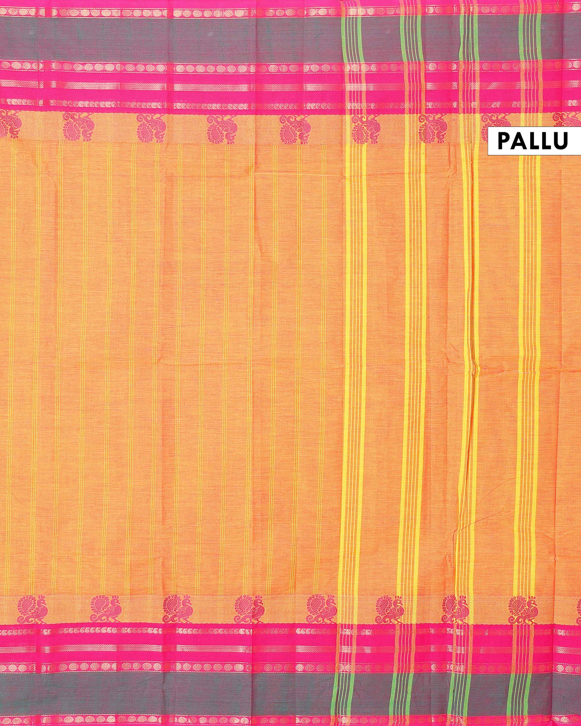 Traditional Handwoven Chettinad Cotton Saree with Traditional Zari Border - Sandal