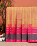 Traditional Handwoven Chettinad Cotton Saree with Traditional Zari Border - Sandal