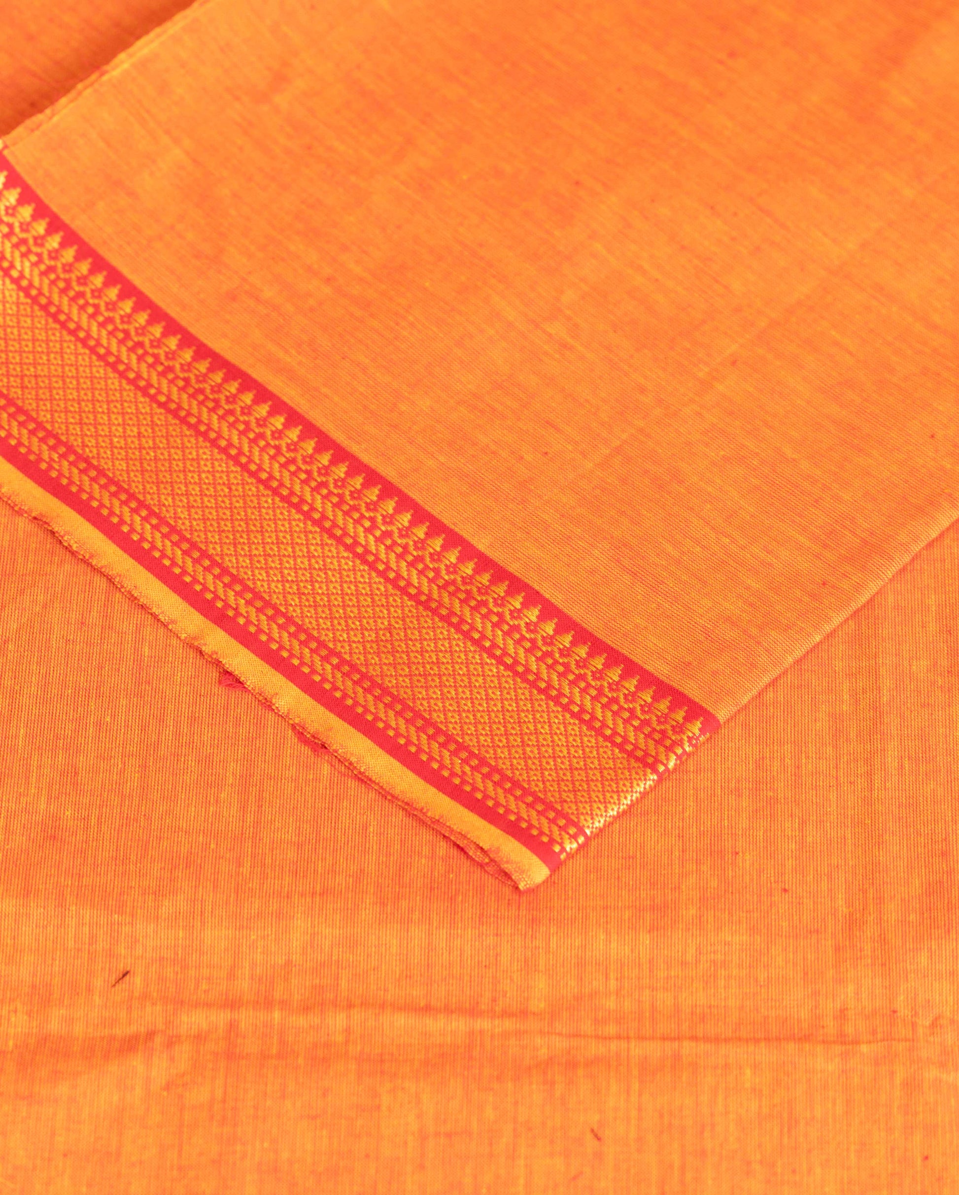 Women's Traditional Handwoven Cotton Salwar Suit Material with Intricate Zari Border and  Dupatta  - Orange