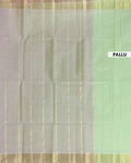 Traditional Handwoven Kovai Cotton Saree with Striped Pattern and Gold Zari Border - Green