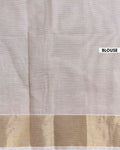 Traditional Handwoven Kovai Cotton Saree with Striped Pattern and Gold Zari Border - Light Grey
