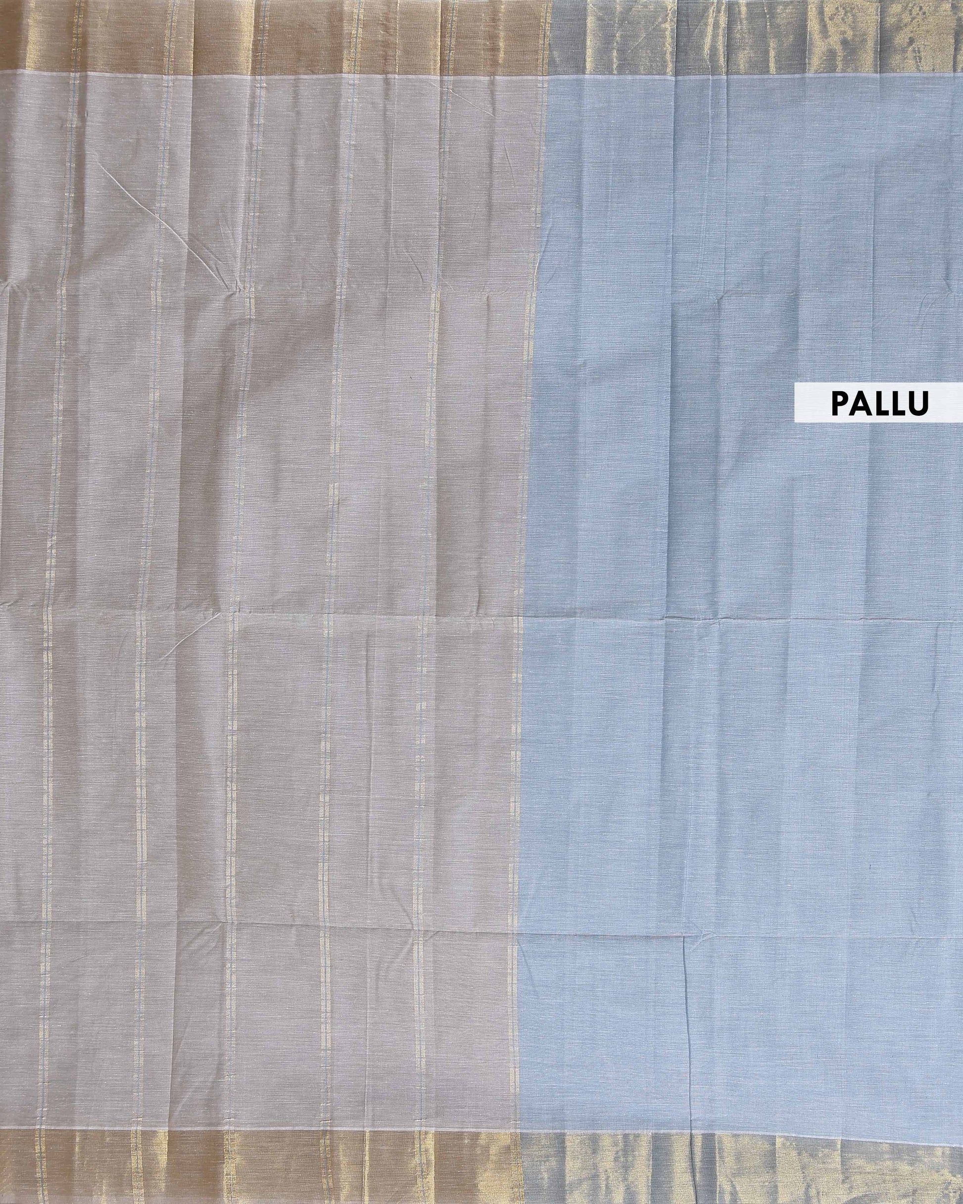 Traditional Handwoven Kovai Cotton Saree with Striped Pattern and Gold Zari Border - Light Grey