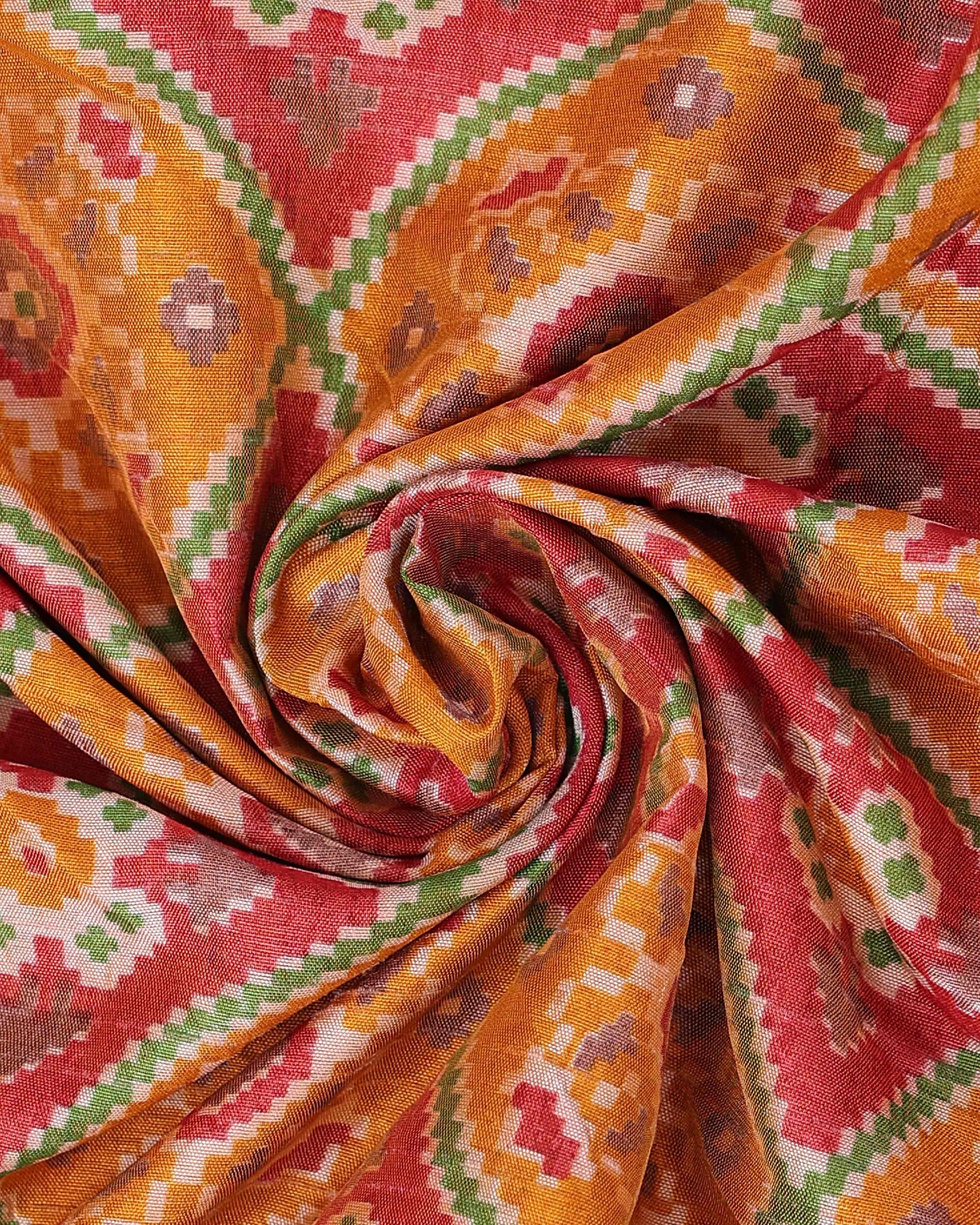 Traditional Handwoven Patola Semi Silk Saree with Intricate Geometric Motifs - Mustard-close