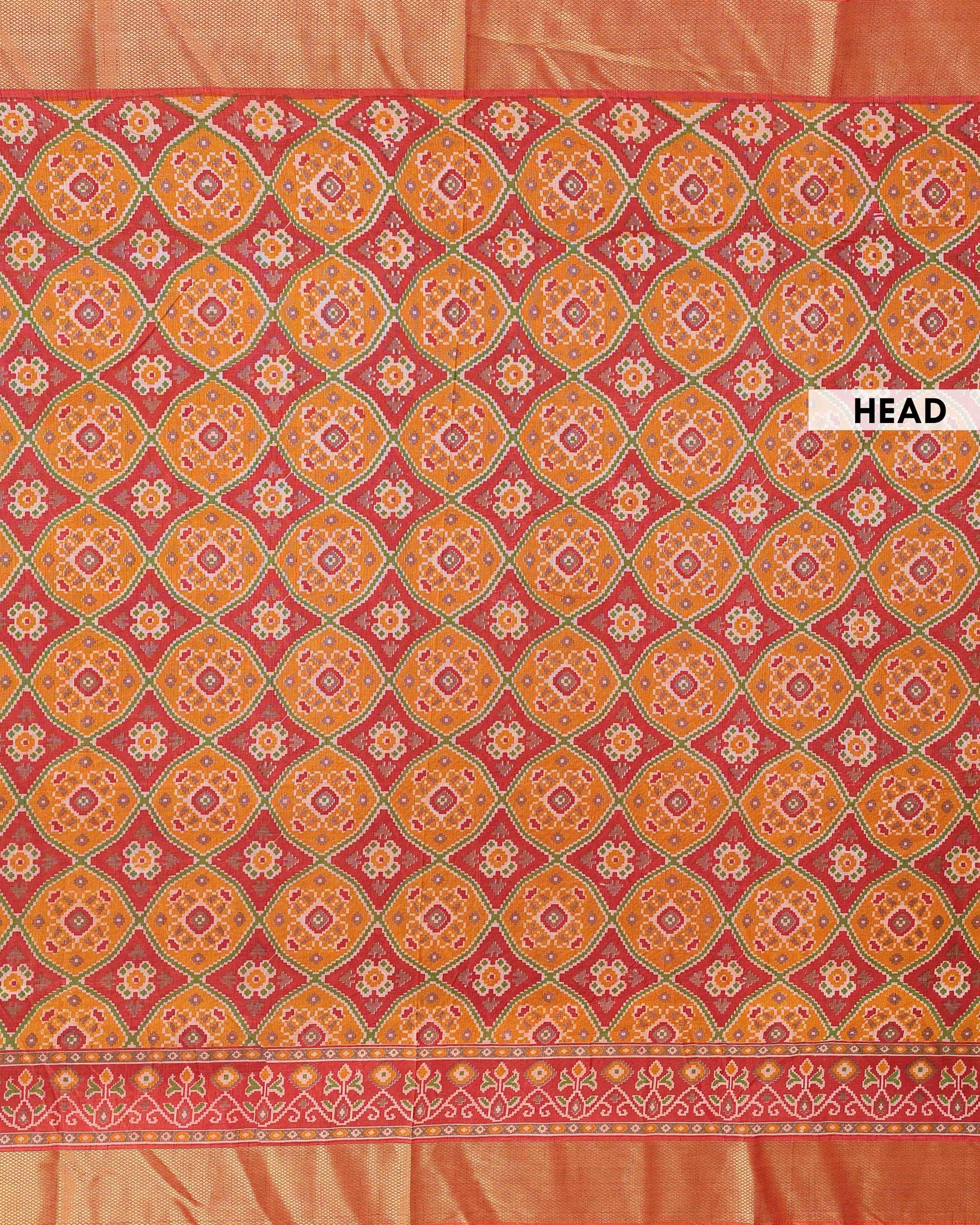 Traditional Handwoven Patola Semi Silk Saree with Intricate Geometric Motifs - Mustard-head