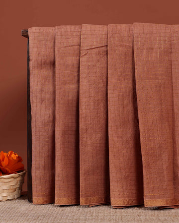 Traditional Handwoven Sungudi Cotton Saree with Zari Checks and Intricate Border - Brown