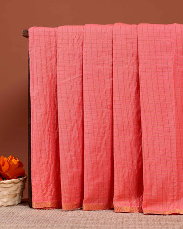 Traditional Handwoven Sungudi Cotton Saree with Zari Checks and Intricate Border - Peach