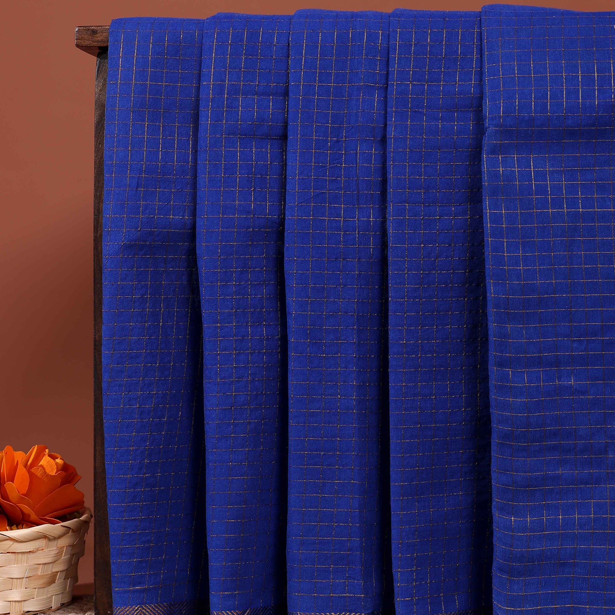 Traditional Handwoven Sungudi Cotton Saree with Zari Checks and Intricate Border - Royal Blue