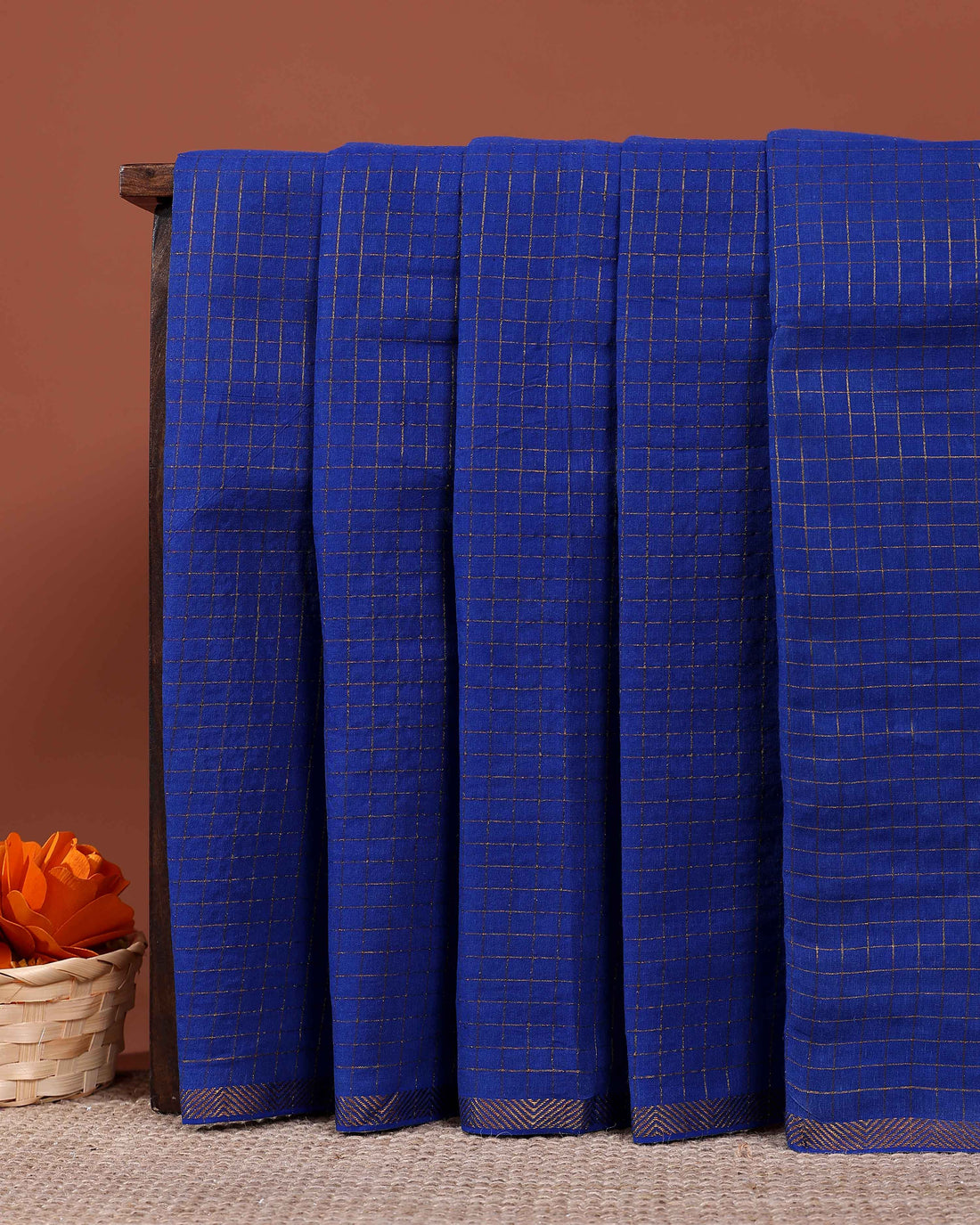 Traditional Handwoven Sungudi Cotton Saree with Zari Checks and Intricate Border - Royal Blue