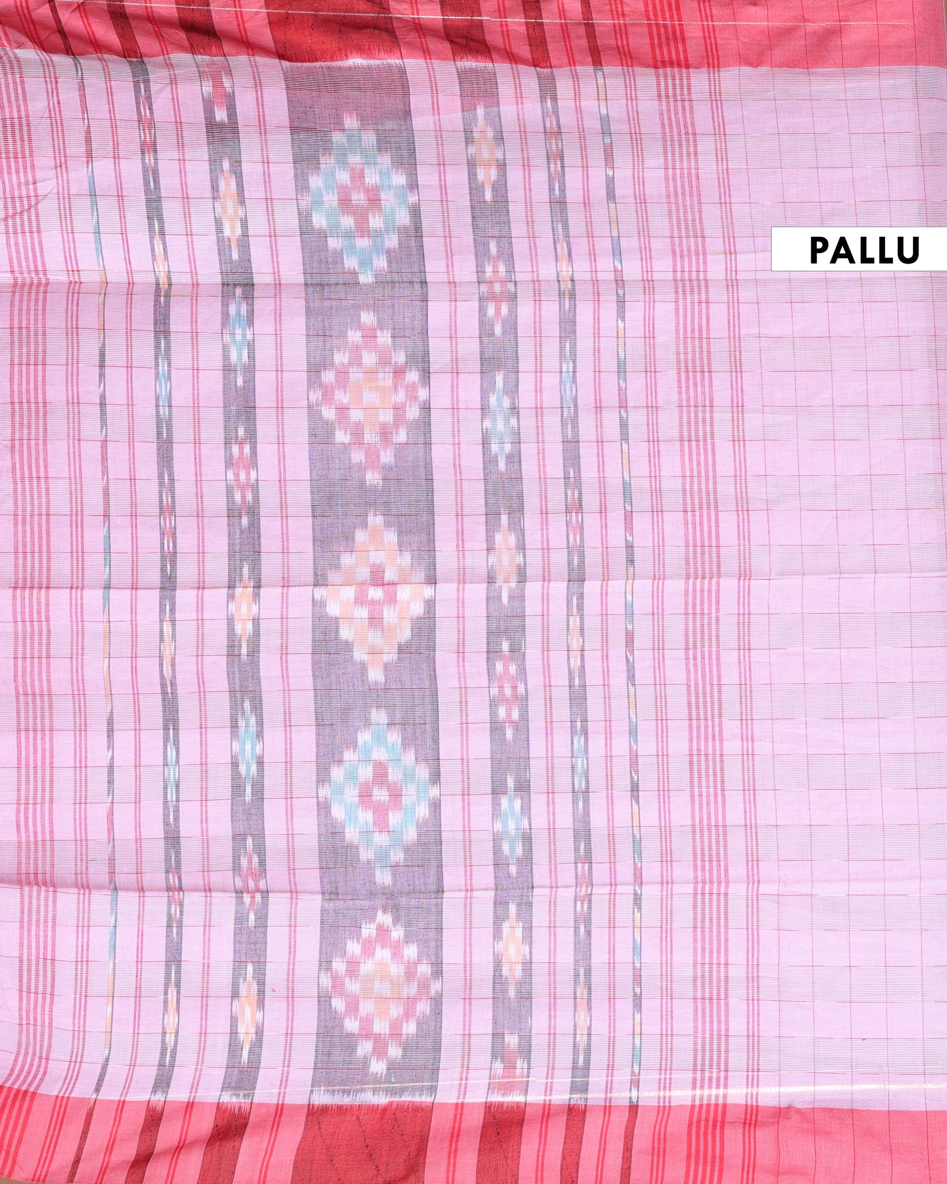 Traditional Ikkat Cotton Saree with Checked Body Design and Intricate Woven Pallu - Pink-Pallu