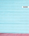 Traditional Ikkat Cotton Saree with Checked Pattern and Contrast Border - Sky Blue-Blouse