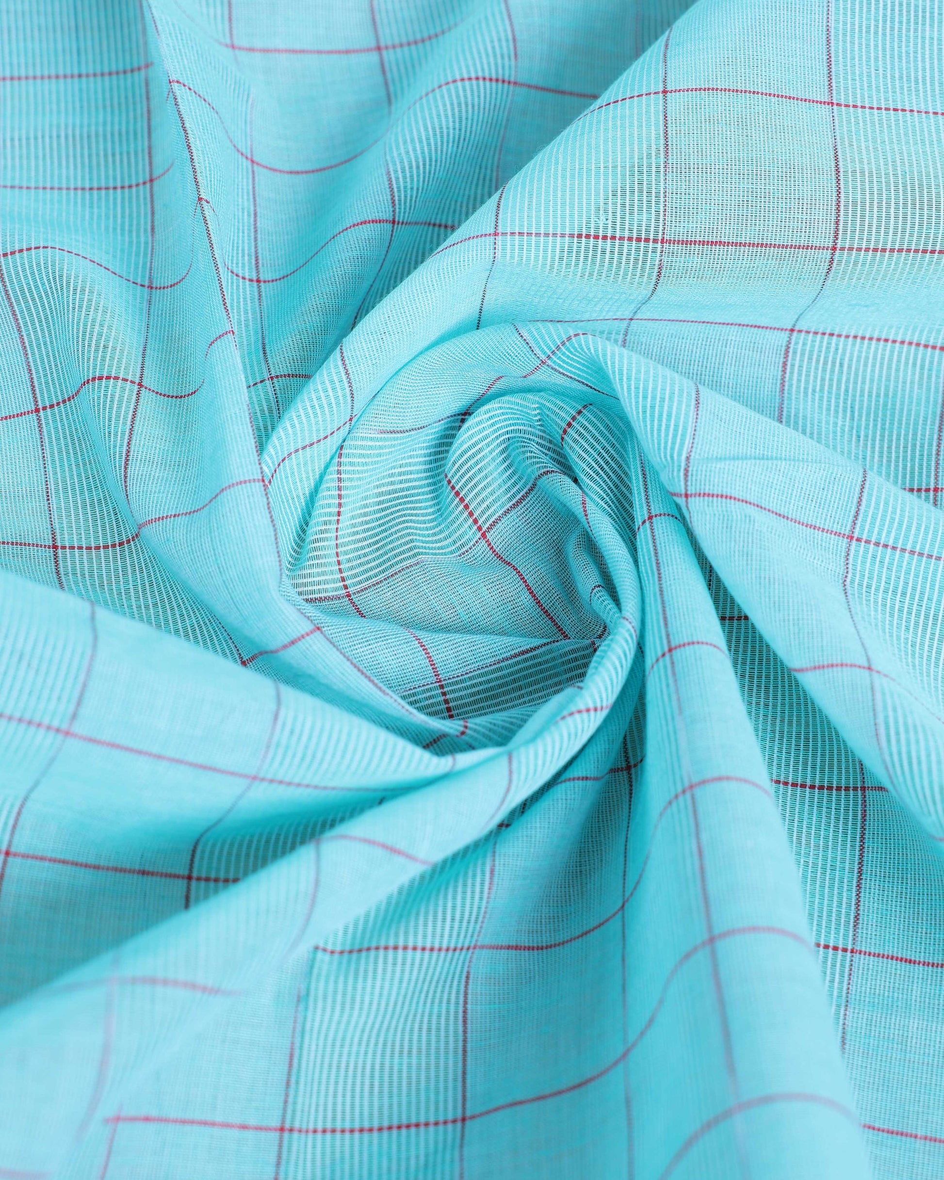 Traditional Ikkat Cotton Saree with Checked Pattern and Contrast Border - Sky Blue-Close
