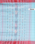
Traditional Ikkat Cotton Saree with Checked Pattern and Contrast Border - Sky Blue-pallu

